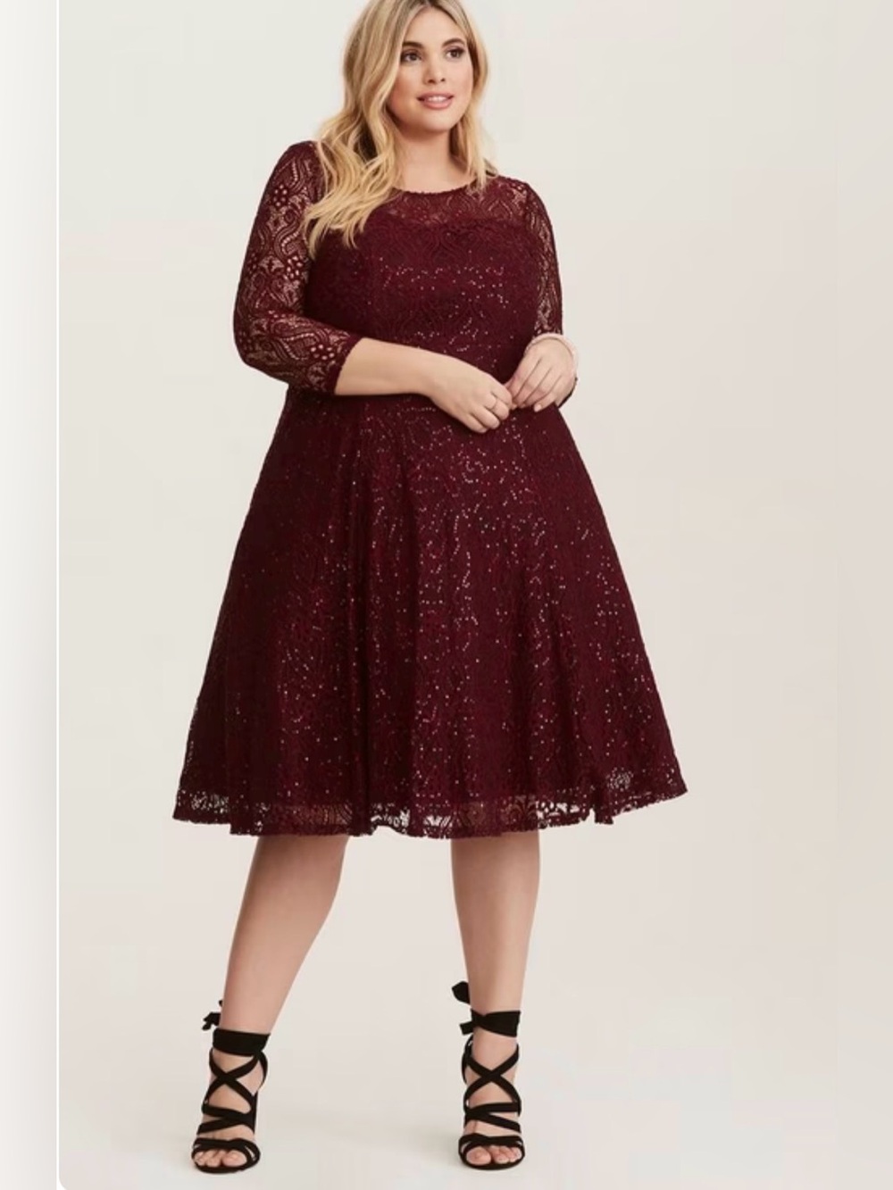 NEW! Torrid Maroon Lace & Sequin 3/4 Sleeve Midi Dress - Size 30